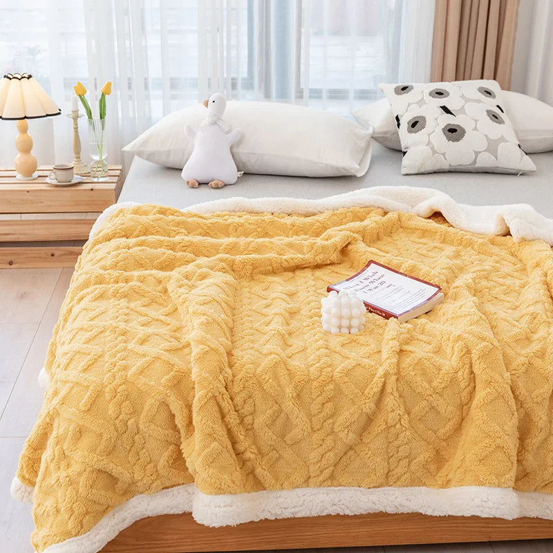 Couette rembourrée en peluche épaisse, couverture chaude, couette en velours, couvre-lit sur le lit, couverture de lit double, point, hiver