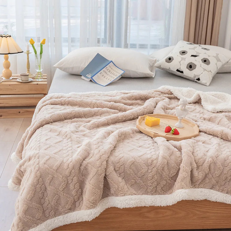 Couette rembourrée en peluche épaisse, couverture chaude, couette en velours, couvre-lit sur le lit, couverture de lit double, point, hiver