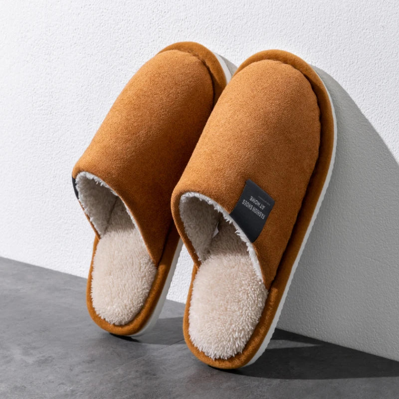 Hiver chaud pantoufles hommes maison antidérapant chaussures souples confortable talon plat maison intérieure chambre en peluche pantoufles chambre femme chaussures