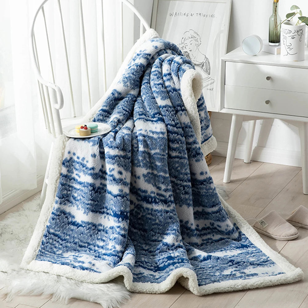 Couverture d'hiver en velours de coton, Jacquard chaud, Double face, épaisse, en peau d'agneau, confortable, douce, multifonctionnelle