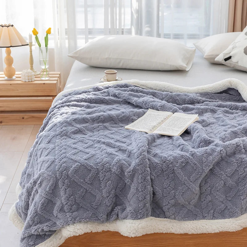 Couette rembourrée en peluche épaisse, couverture chaude, couette en velours, couvre-lit sur le lit, couverture de lit double, point, hiver