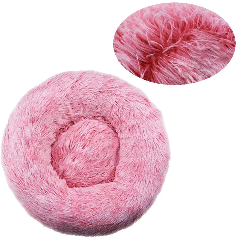 Lit rond en peluche super doux pour animaux de compagnie, lit pour grand chien, maison pour chat, long, moyen, sommeil chaud, hiver, 40-90cm