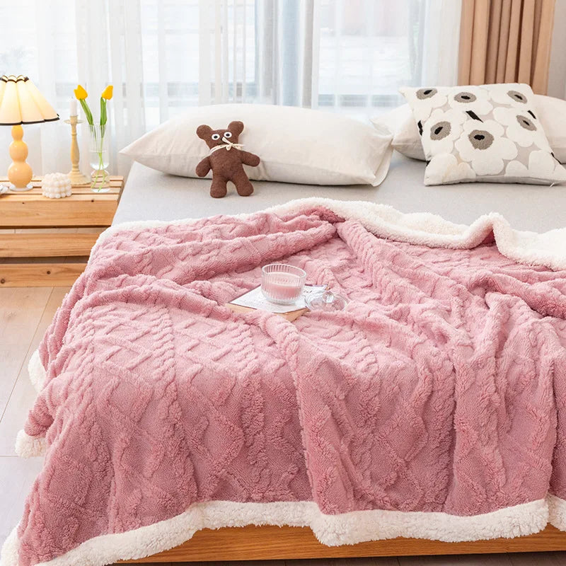 Couette rembourrée en peluche épaisse, couverture chaude, couette en velours, couvre-lit sur le lit, couverture de lit double, point, hiver