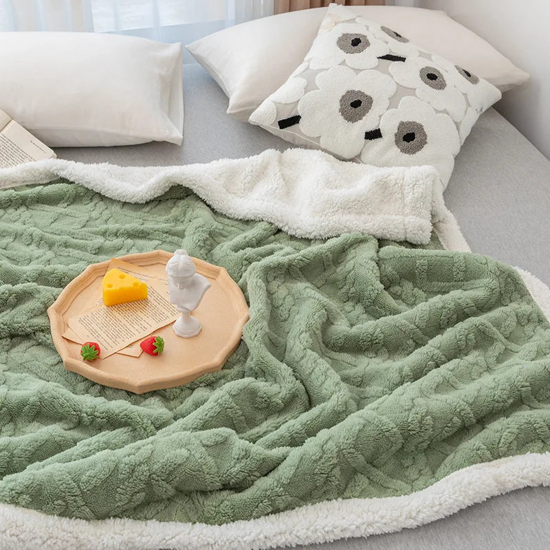 Couette rembourrée en peluche épaisse, couverture chaude, couette en velours, couvre-lit sur le lit, couverture de lit double, point, hiver