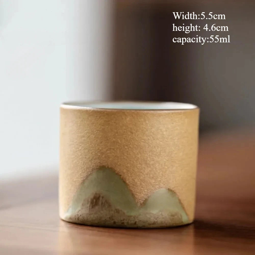 Tasse à Café en Céramique Artisanale avec Manche en Bois – Style Rétro