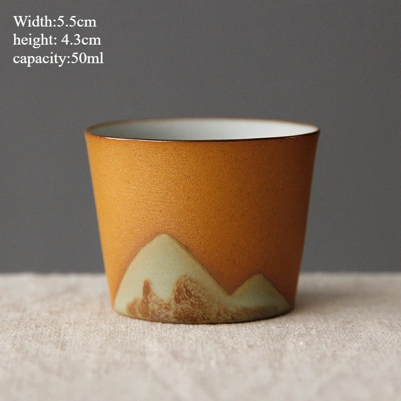 Tasse à Café en Céramique Artisanale avec Manche en Bois – Style Rétro