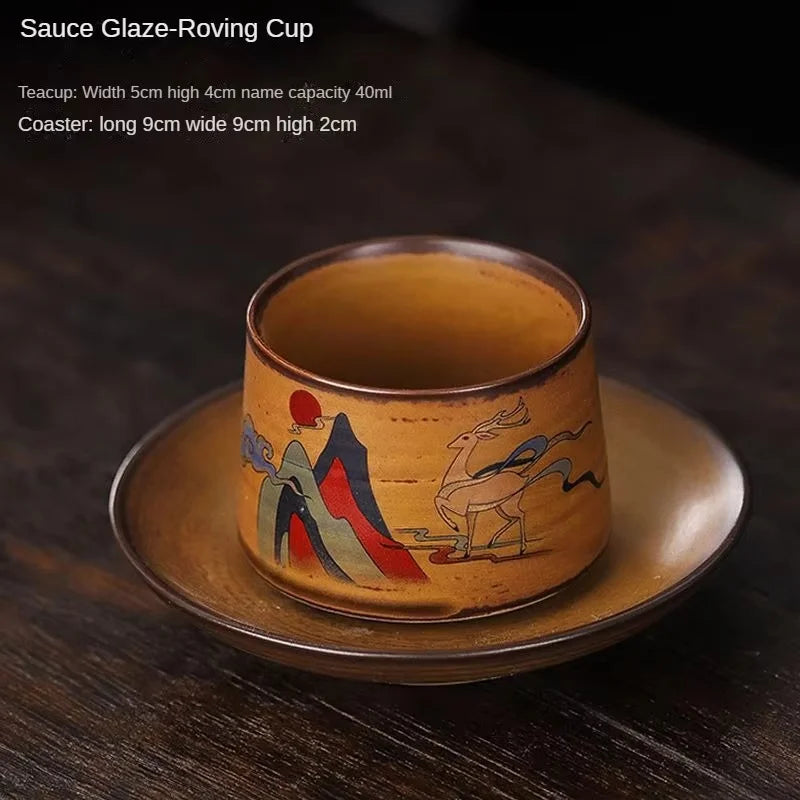 Tasse à Café en Céramique Artisanale avec Manche en Bois – Style Rétro