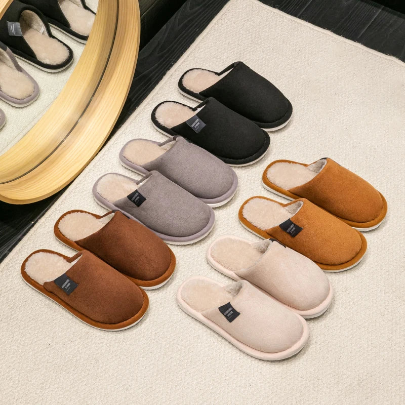 Hiver chaud pantoufles hommes maison antidérapant chaussures souples confortable talon plat maison intérieure chambre en peluche pantoufles chambre femme chaussures