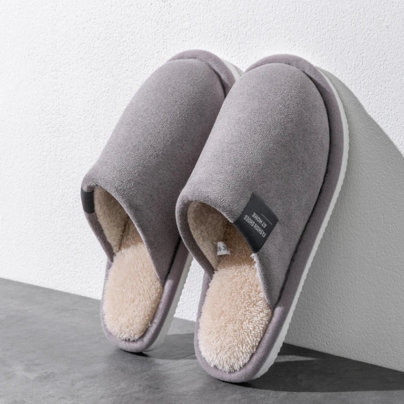 Hiver chaud pantoufles hommes maison antidérapant chaussures souples confortable talon plat maison intérieure chambre en peluche pantoufles chambre femme chaussures