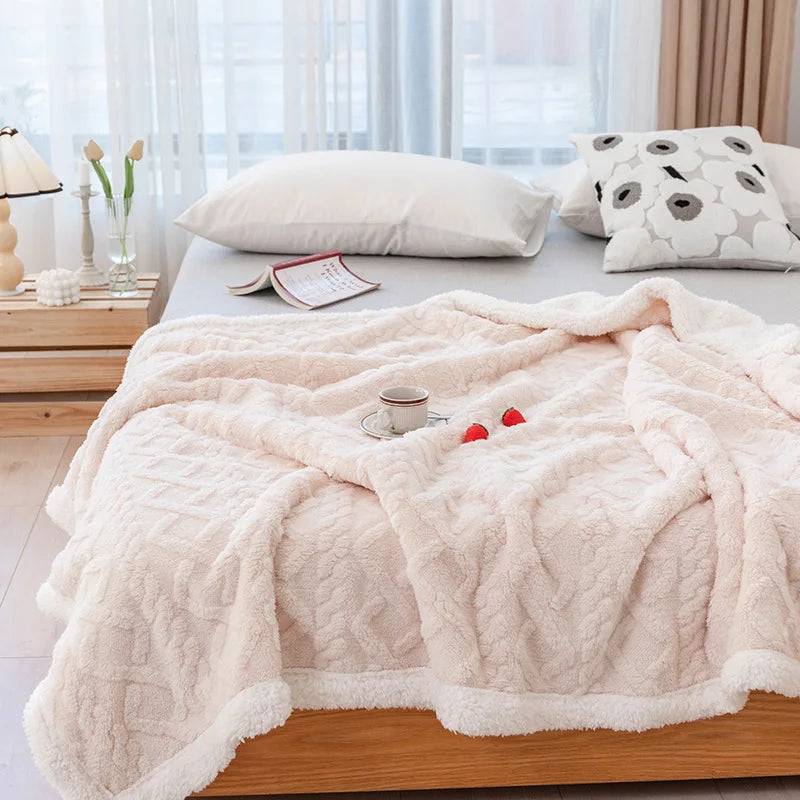 Couette rembourrée en peluche épaisse, couverture chaude, couette en velours, couvre-lit sur le lit, couverture de lit double, point, hiver