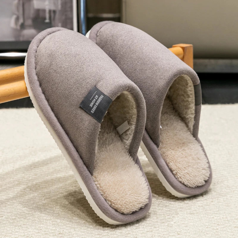 Hiver chaud pantoufles hommes maison antidérapant chaussures souples confortable talon plat maison intérieure chambre en peluche pantoufles chambre femme chaussures