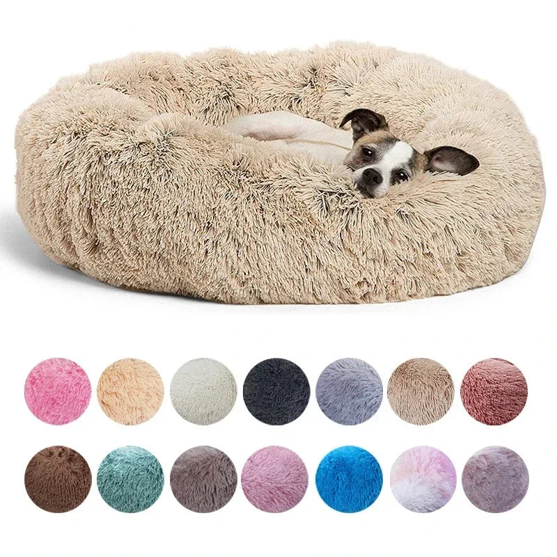 Lit rond en peluche super doux pour animaux de compagnie, lit pour grand chien, maison pour chat, long, moyen, sommeil chaud, hiver, 40-90cm