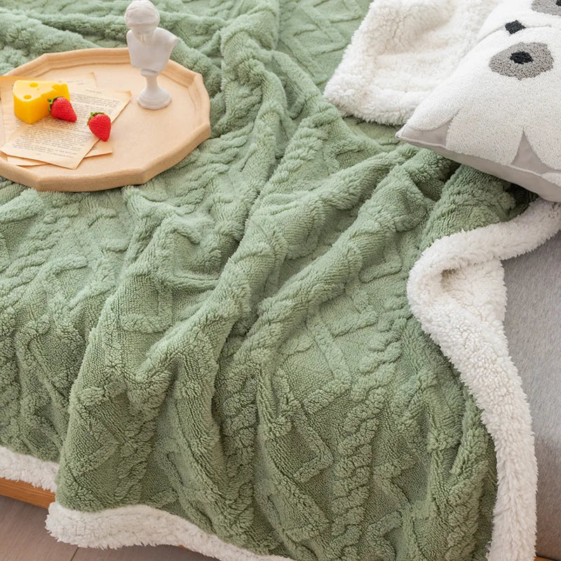 Couette rembourrée en peluche épaisse, couverture chaude, couette en velours, couvre-lit sur le lit, couverture de lit double, point, hiver