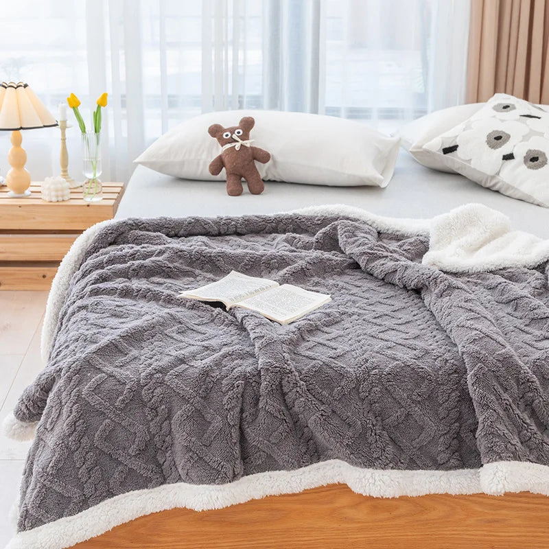Couette rembourrée en peluche épaisse, couverture chaude, couette en velours, couvre-lit sur le lit, couverture de lit double, point, hiver