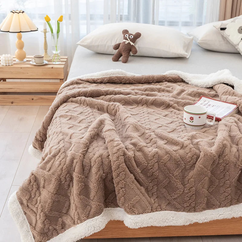 Couette rembourrée en peluche épaisse, couverture chaude, couette en velours, couvre-lit sur le lit, couverture de lit double, point, hiver