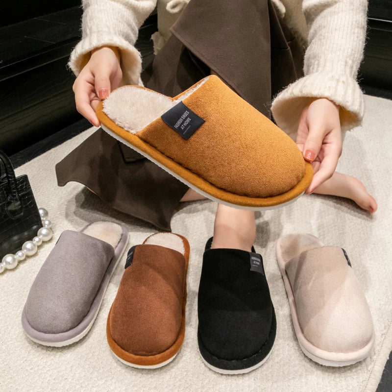 Hiver chaud pantoufles hommes maison antidérapant chaussures souples confortable talon plat maison intérieure chambre en peluche pantoufles chambre femme chaussures