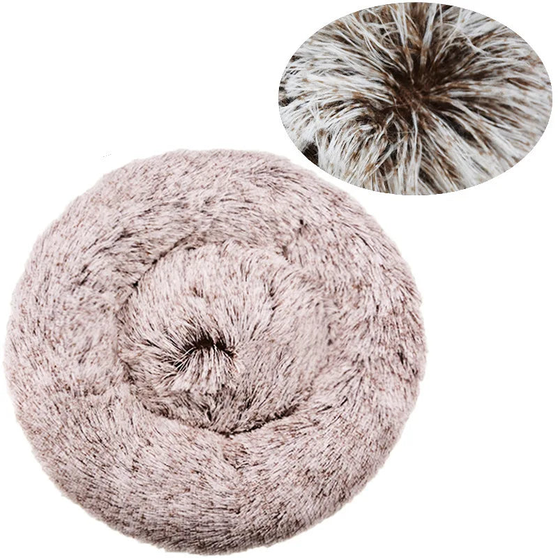 Lit rond en peluche super doux pour animaux de compagnie, lit pour grand chien, maison pour chat, long, moyen, sommeil chaud, hiver, 40-90cm