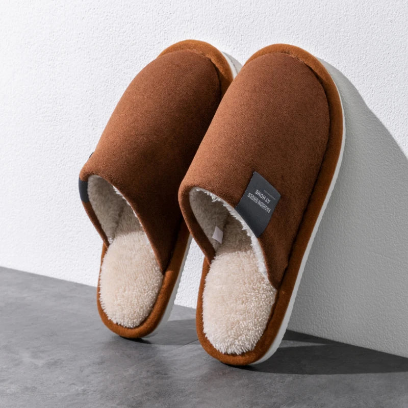 Hiver chaud pantoufles hommes maison antidérapant chaussures souples confortable talon plat maison intérieure chambre en peluche pantoufles chambre femme chaussures