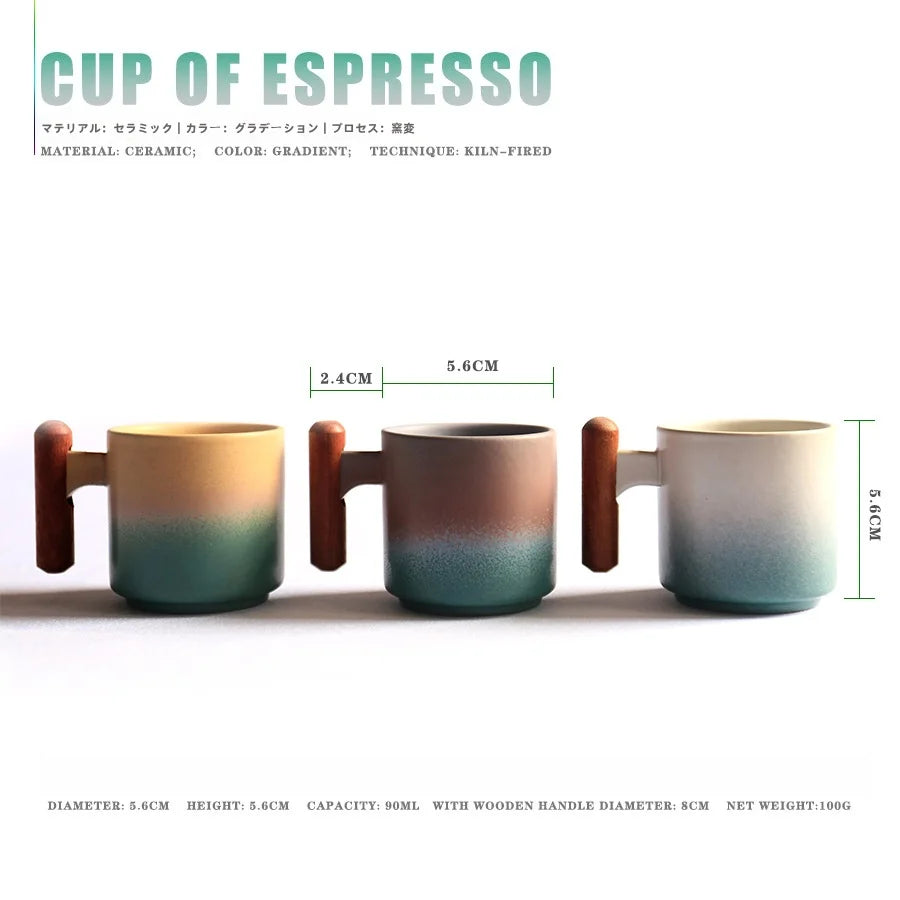 Tasse à Café en Céramique Artisanale avec Manche en Bois – Style Rétro
