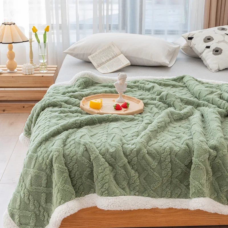 Couette rembourrée en peluche épaisse, couverture chaude, couette en velours, couvre-lit sur le lit, couverture de lit double, point, hiver