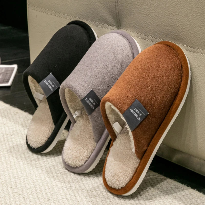 Hiver chaud pantoufles hommes maison antidérapant chaussures souples confortable talon plat maison intérieure chambre en peluche pantoufles chambre femme chaussures
