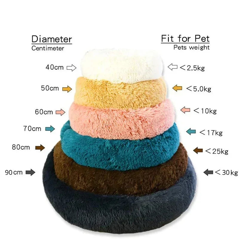 Lit rond en peluche super doux pour animaux de compagnie, lit pour grand chien, maison pour chat, long, moyen, sommeil chaud, hiver, 40-90cm