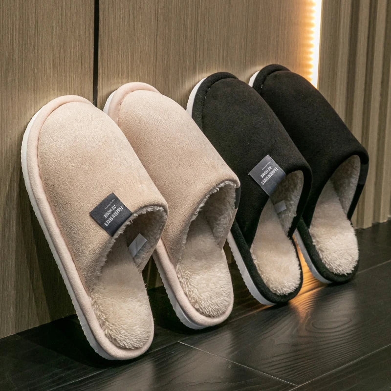 Hiver chaud pantoufles hommes maison antidérapant chaussures souples confortable talon plat maison intérieure chambre en peluche pantoufles chambre femme chaussures