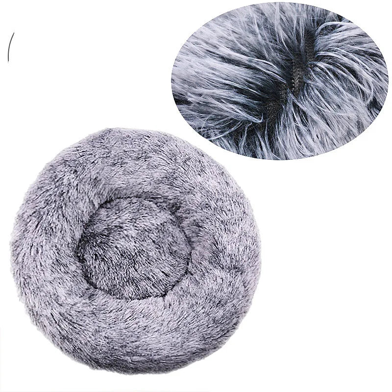 Lit rond en peluche super doux pour animaux de compagnie, lit pour grand chien, maison pour chat, long, moyen, sommeil chaud, hiver, 40-90cm