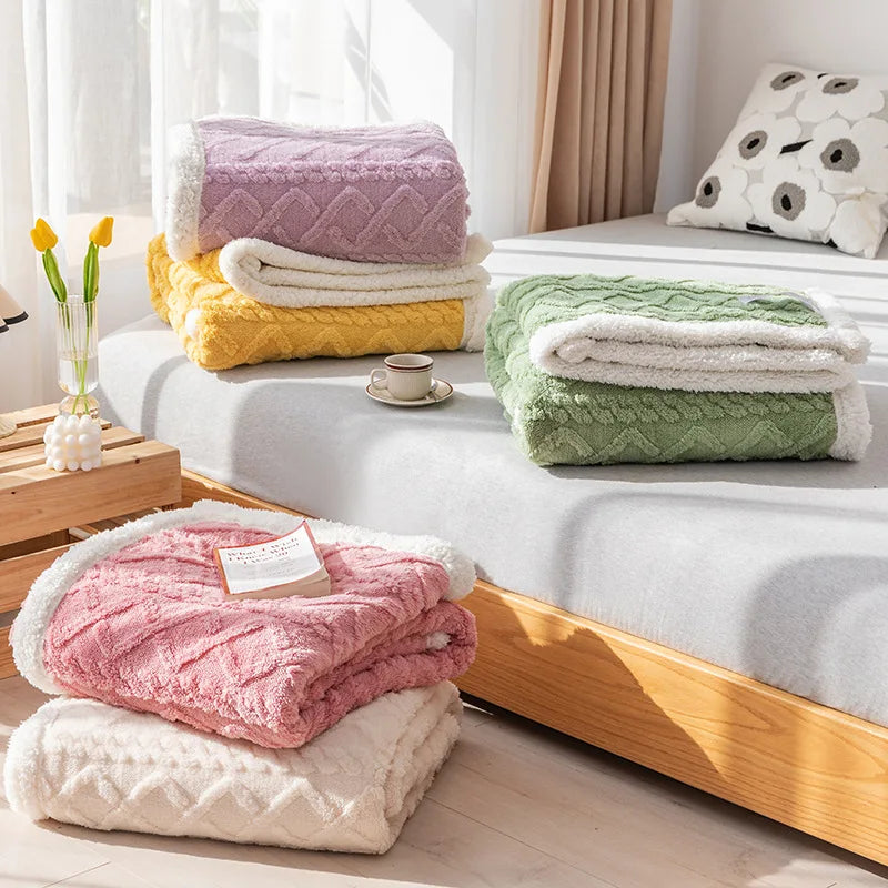 Couette rembourrée en peluche épaisse, couverture chaude, couette en velours, couvre-lit sur le lit, couverture de lit double, point, hiver