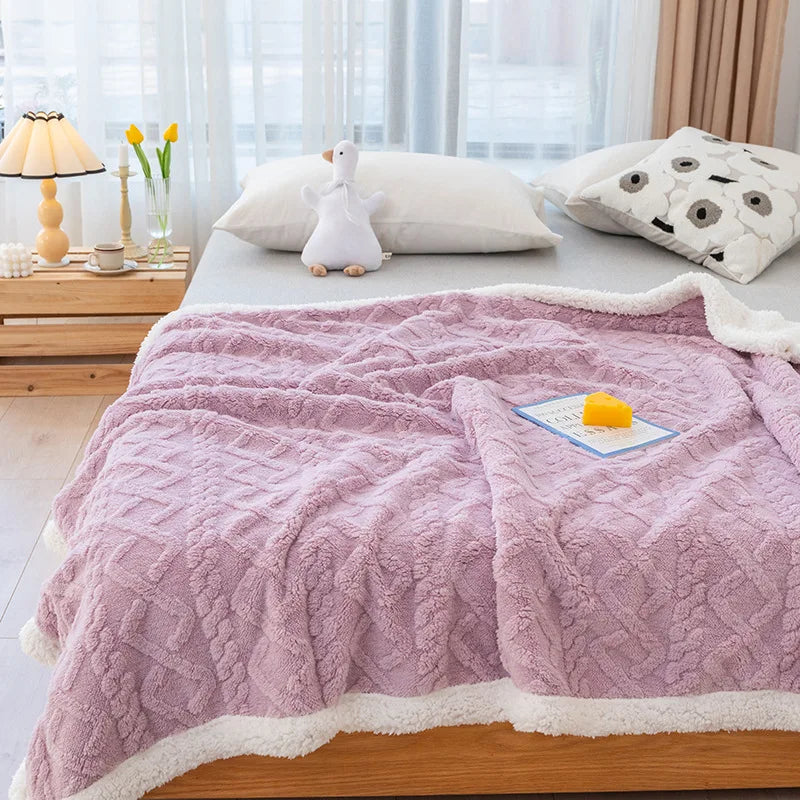 Couette rembourrée en peluche épaisse, couverture chaude, couette en velours, couvre-lit sur le lit, couverture de lit double, point, hiver
