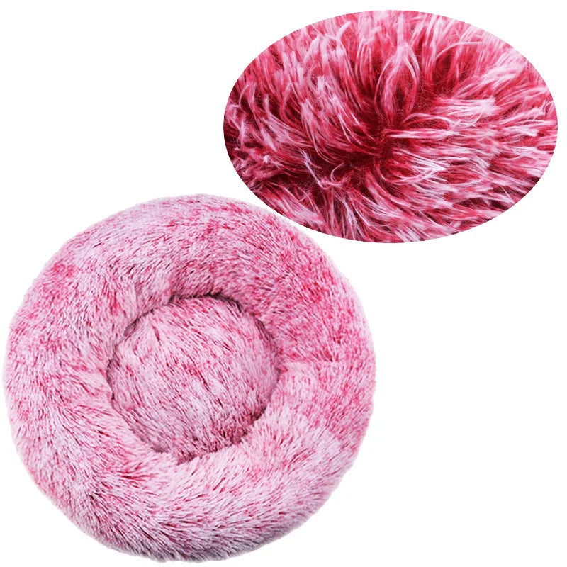 Lit rond en peluche super doux pour animaux de compagnie, lit pour grand chien, maison pour chat, long, moyen, sommeil chaud, hiver, 40-90cm